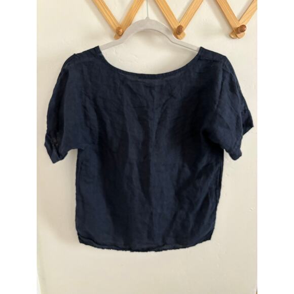 Francesca Bettini Top Women's Small Navy 100% Linen Tunic Blouse Made in Italy - Picture 7 of 7